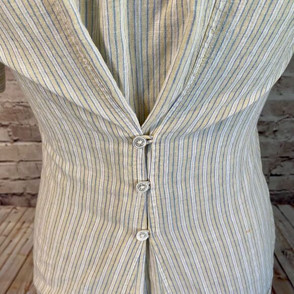 Elizabeth and James Womens Tan Striped Linen Top Button Down Shirt Tan Size XS - Picture 6 of 9